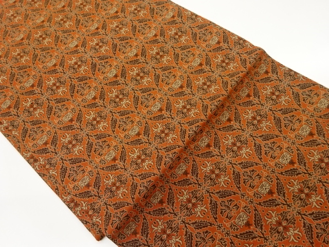 花唐草に草葉模様織出し名古屋帯